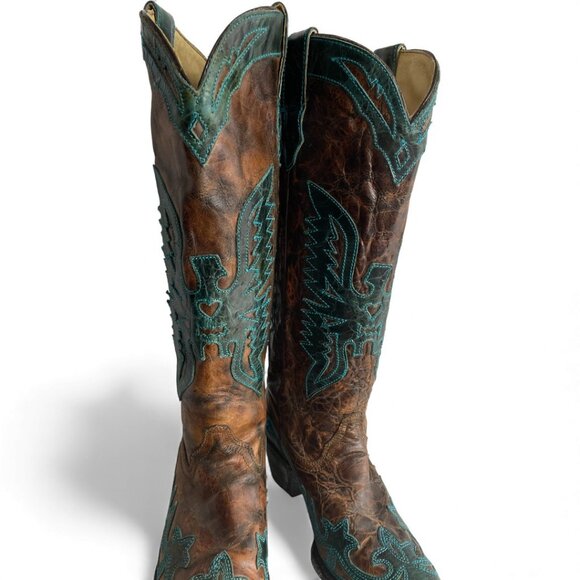Corral Leather Western Cowgirl Snip Toe Tall Boots Women's 8 M - Picture 4 of 16